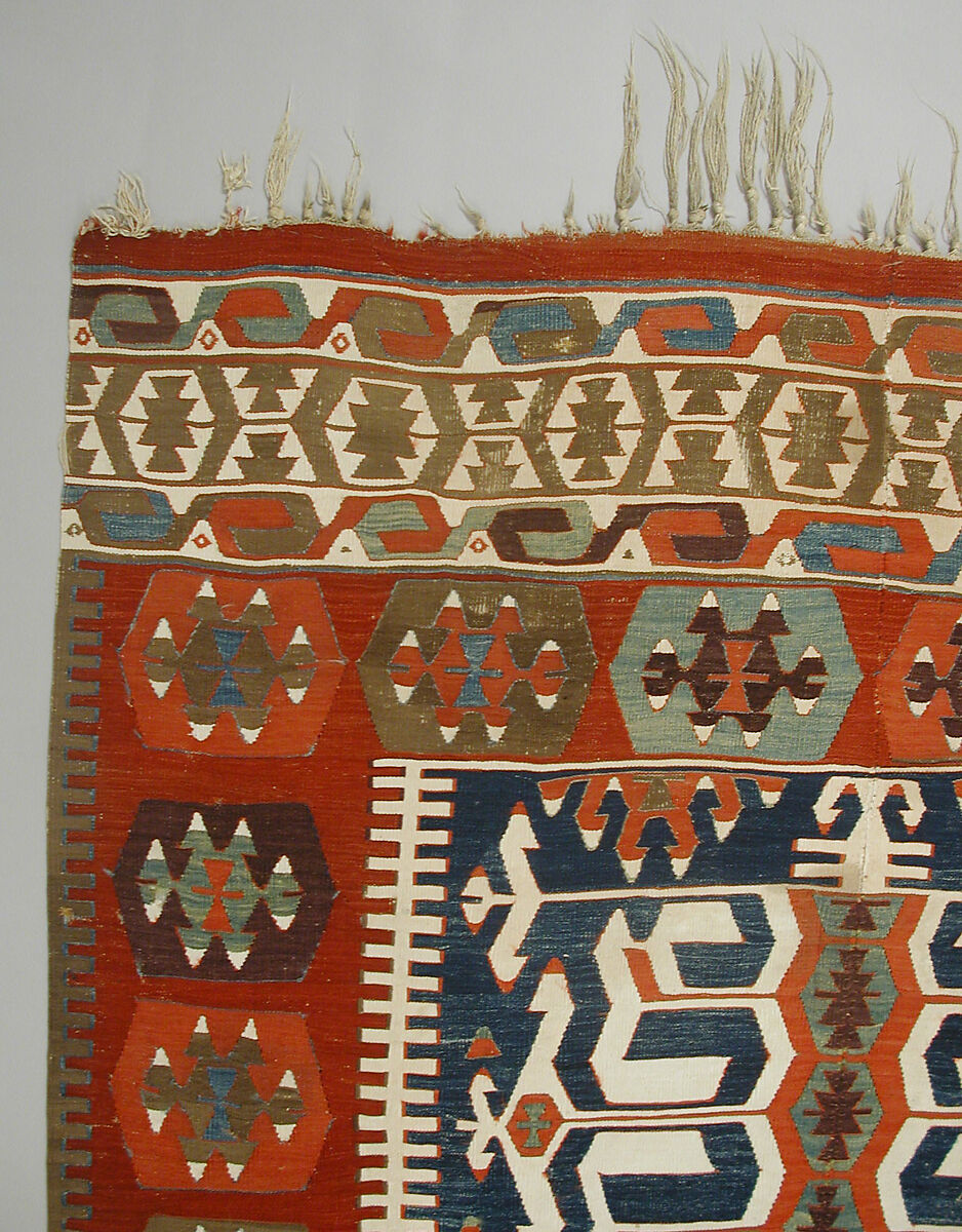 Carpet, Wool, cotton, and silver mtal wrapped thread