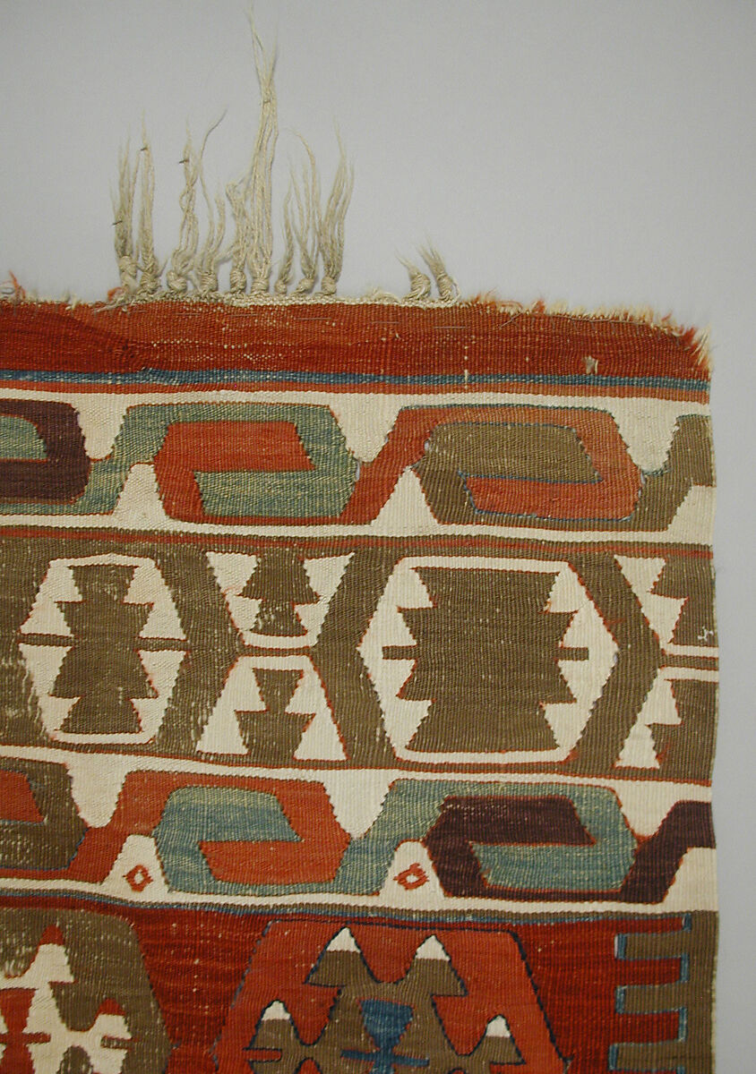 Carpet, Wool, cotton, and silver mtal wrapped thread