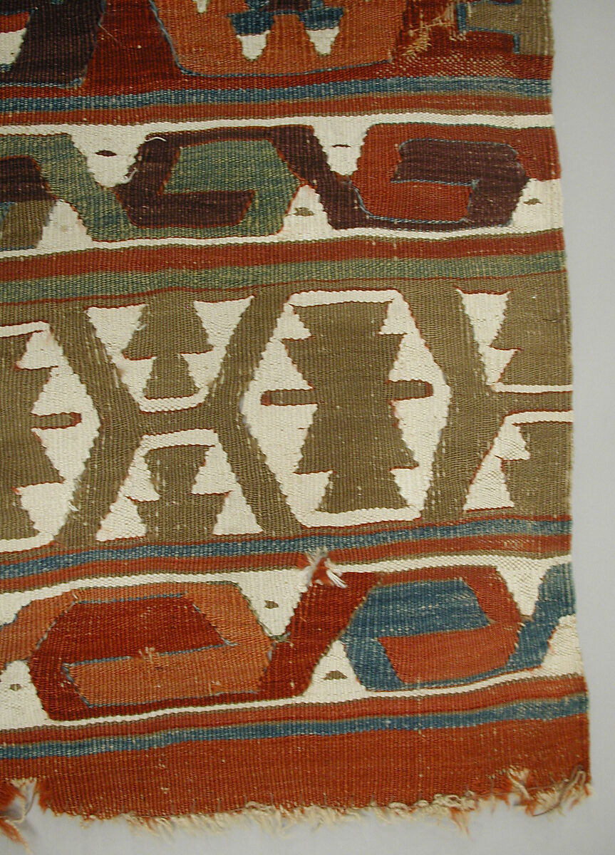 Carpet, Wool, cotton, and silver mtal wrapped thread