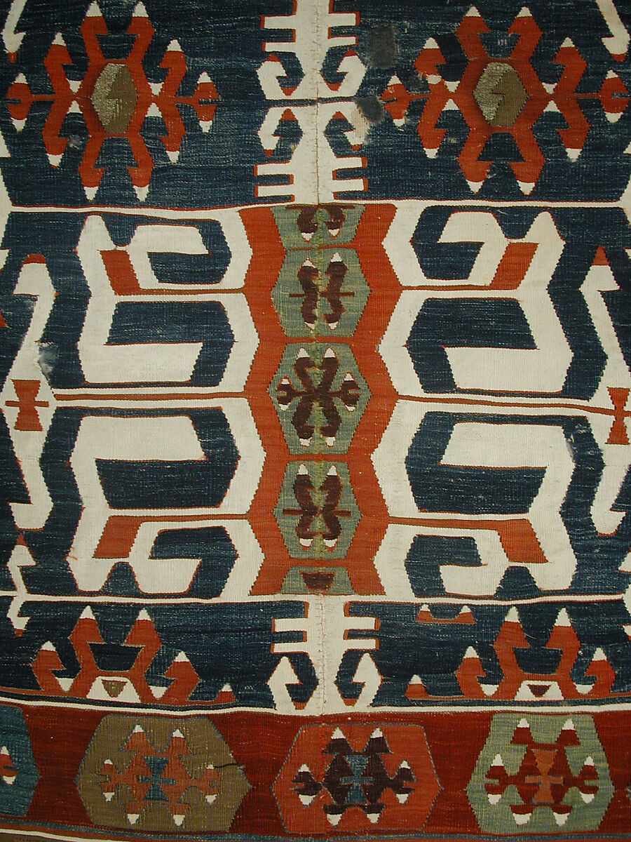 Carpet, Wool, cotton, and silver mtal wrapped thread