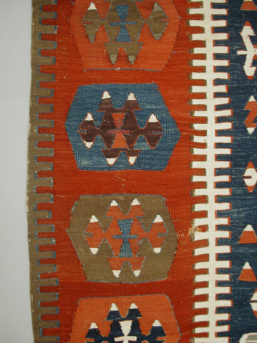 Carpet, Wool, cotton, and silver mtal wrapped thread