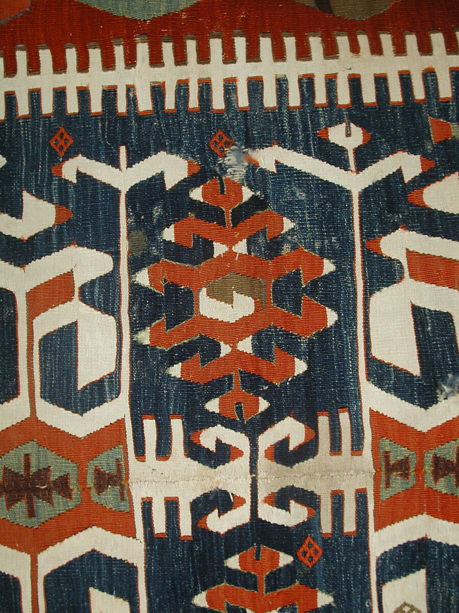 Carpet, Wool, cotton, and silver mtal wrapped thread