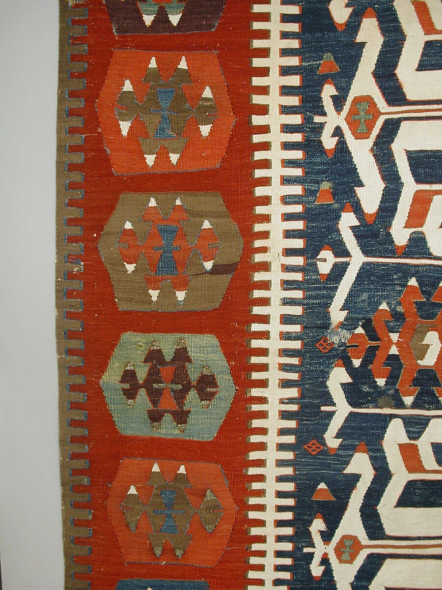 Carpet, Wool, cotton, and silver mtal wrapped thread