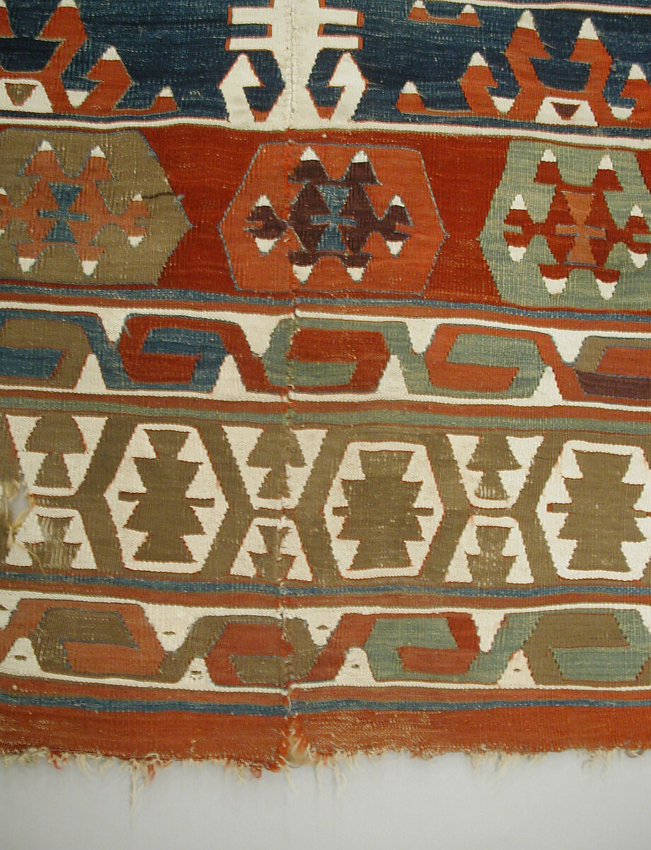 Carpet, Wool, cotton, and silver mtal wrapped thread