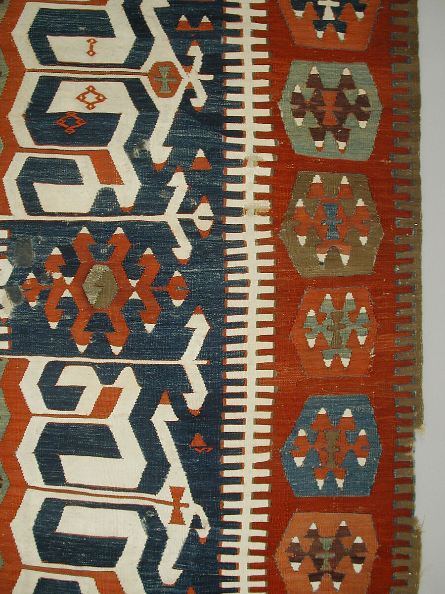 Carpet, Wool, cotton, and silver mtal wrapped thread