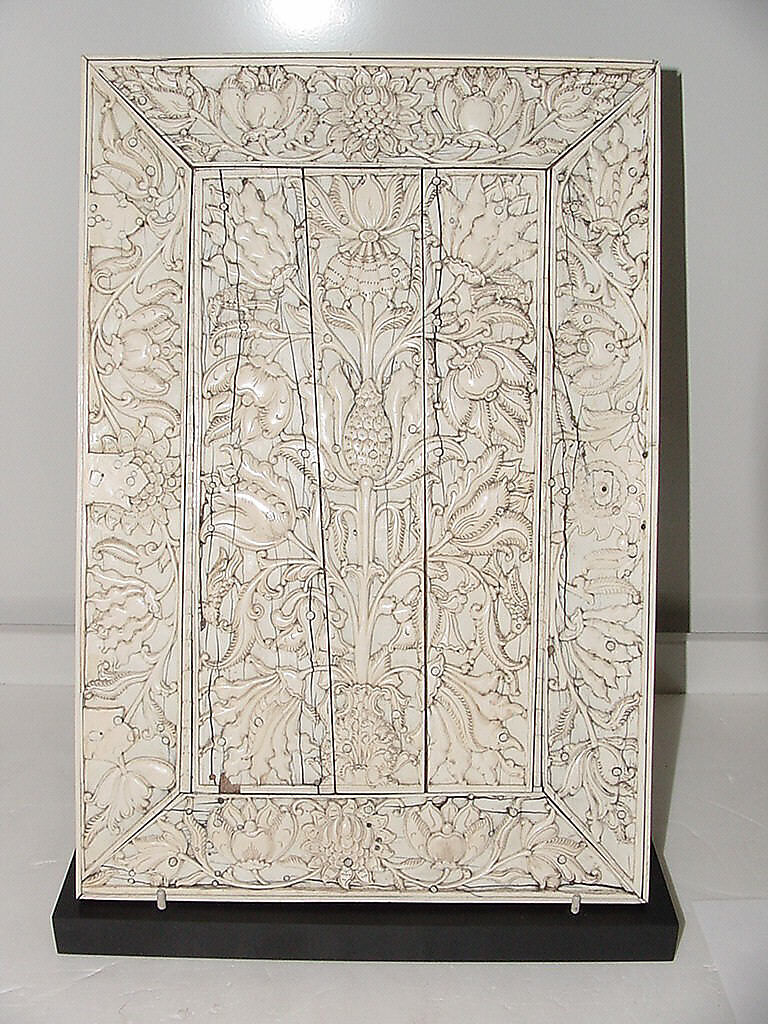 Ivory Panel from a Cabinet with Flowers and Birds, Ivory veneer over wood 
