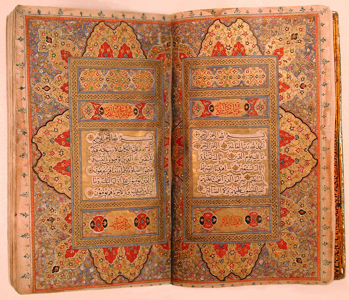 Qur'an Manuscript with Lacquer Binding, Manuscript: Ink, opaque watercolor, and gold on paper
Binding: pasteboard; painted and lacquered