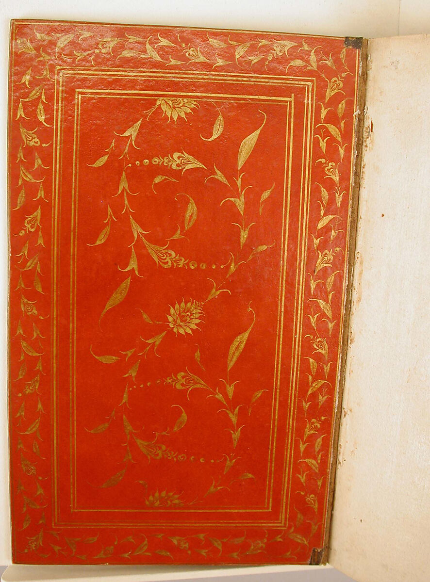 Miscellany of Prayers and Suras from a Qu'ran, Abu Talib al-Isfahani (Iranian), Miscellany: ink and opaque watercolor on embossed colored paper 
Binding: pasteboard, opaque watercolor, and gold under lacquer