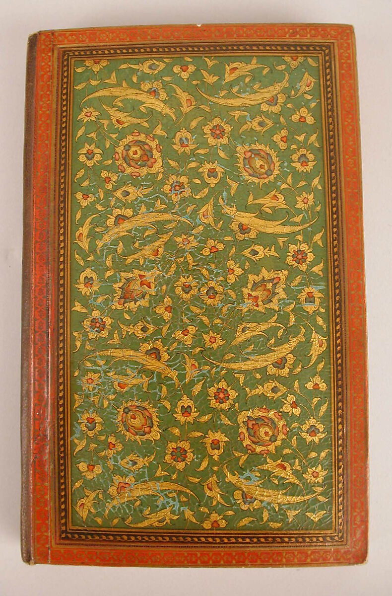 Miscellany of Prayers and Suras from a Qu'ran, Abu Talib al-Isfahani (Iranian), Miscellany: ink and opaque watercolor on embossed colored paper 
Binding: pasteboard, opaque watercolor, and gold under lacquer