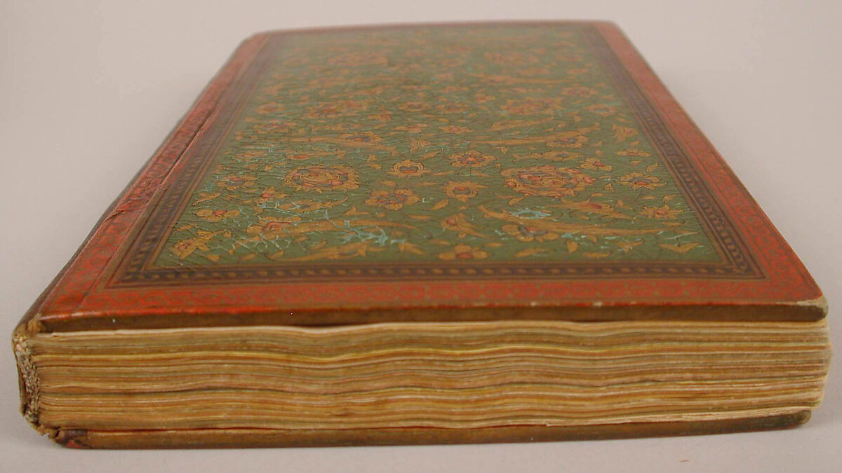 Miscellany of Prayers and Suras from a Qu'ran, Abu Talib al-Isfahani (Iranian), Miscellany: ink and opaque watercolor on embossed colored paper 
Binding: pasteboard, opaque watercolor, and gold under lacquer