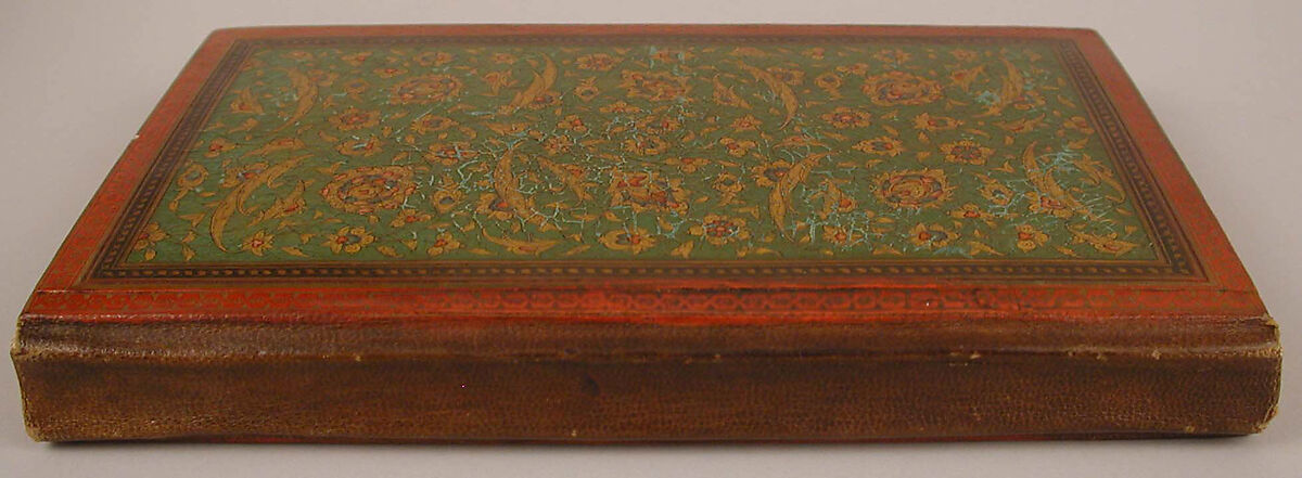 Miscellany of Prayers and Suras from a Qu'ran, Abu Talib al-Isfahani (Iranian), Miscellany: ink and opaque watercolor on embossed colored paper 
Binding: pasteboard, opaque watercolor, and gold under lacquer