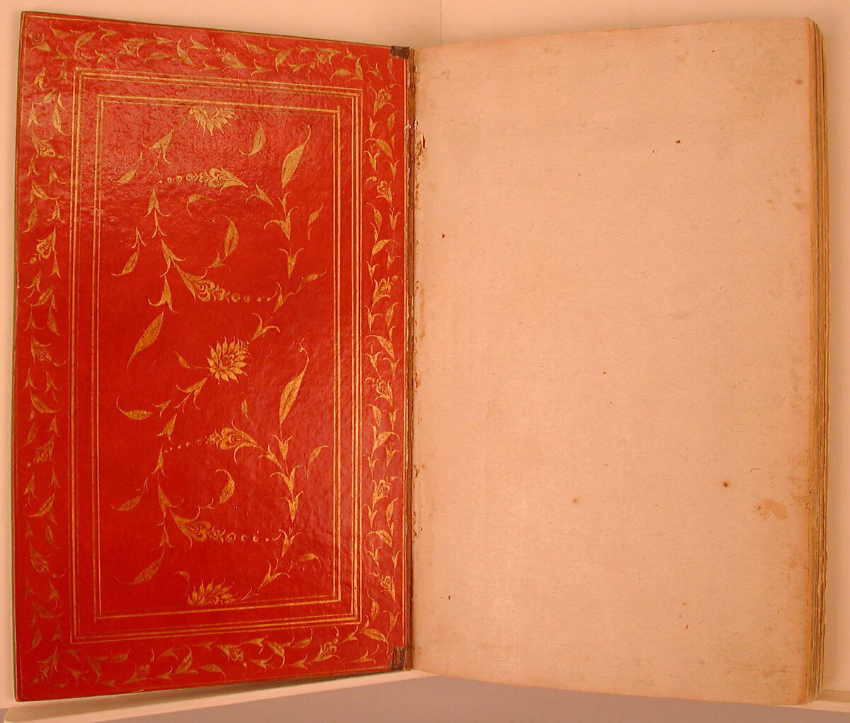 Miscellany of Prayers and Suras from a Qu'ran, Abu Talib al-Isfahani (Iranian), Miscellany: ink and opaque watercolor on embossed colored paper 
Binding: pasteboard, opaque watercolor, and gold under lacquer