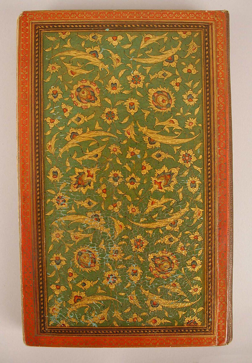 Miscellany of Prayers and Suras from a Qu'ran, Abu Talib al-Isfahani (Iranian), Miscellany: ink and opaque watercolor on embossed colored paper 
Binding: pasteboard, opaque watercolor, and gold under lacquer