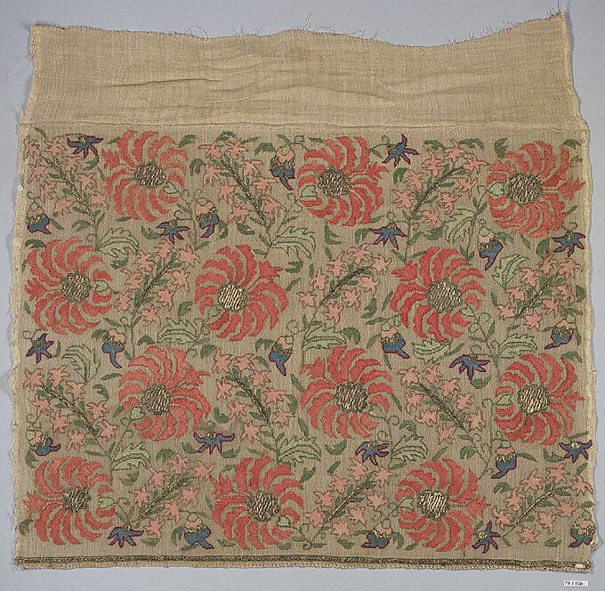 Towel End, Silk, metal thread; embroidered 