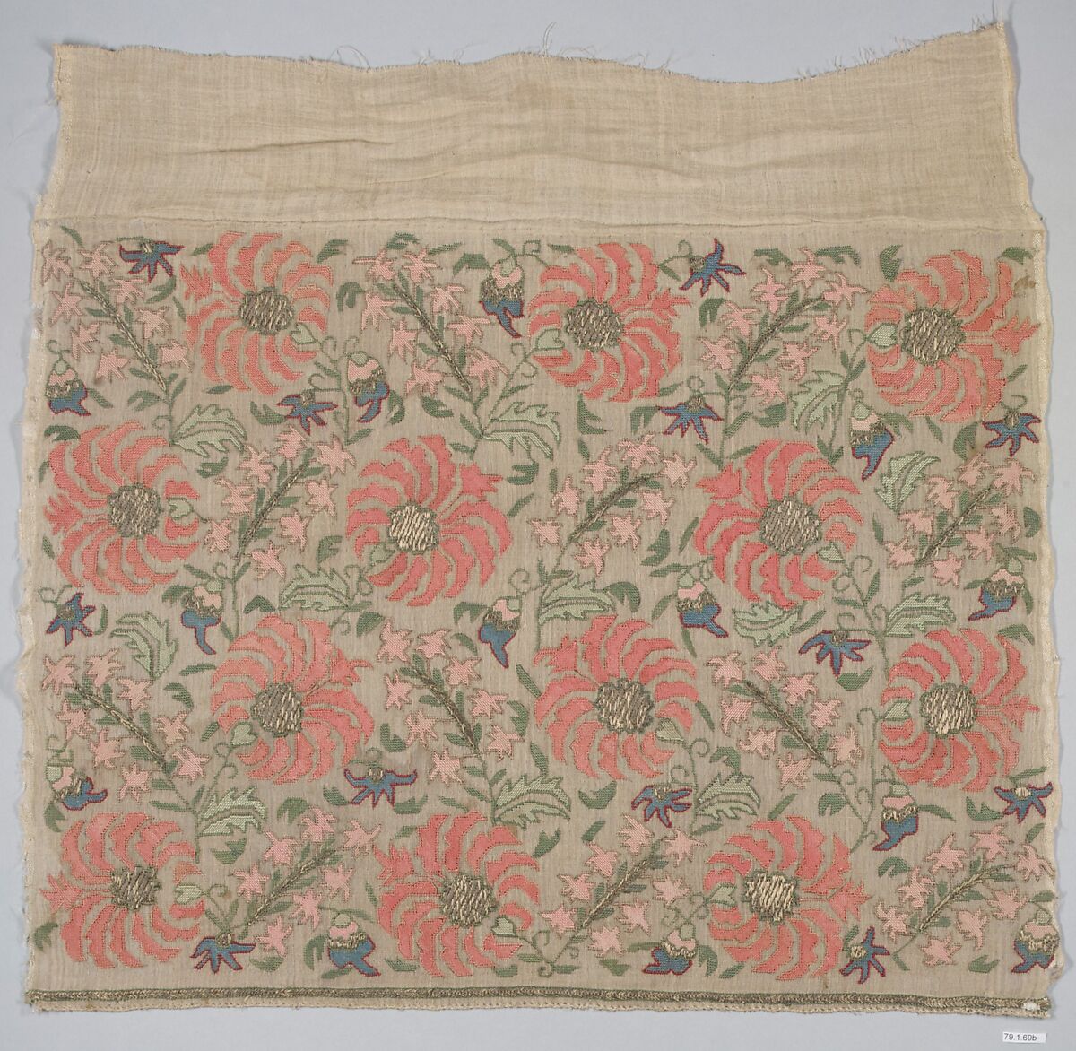 Towel End, Silk, metal thread; embroidered