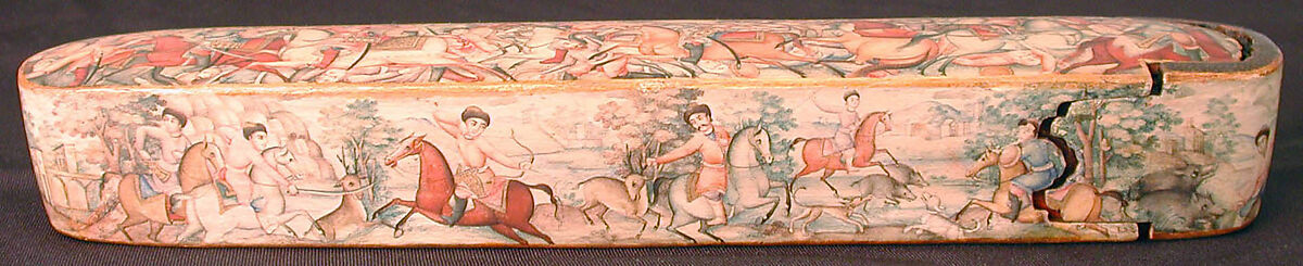 Pen Box (Qalamdan) Depicting Shah Isma'il in a Battle against the Uzbeks, Papier-maché; painted and lacquered