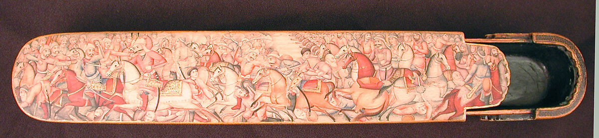 Pen Box (Qalamdan) Depicting Shah Isma'il in a Battle against the Uzbeks, Papier-maché; painted and lacquered
