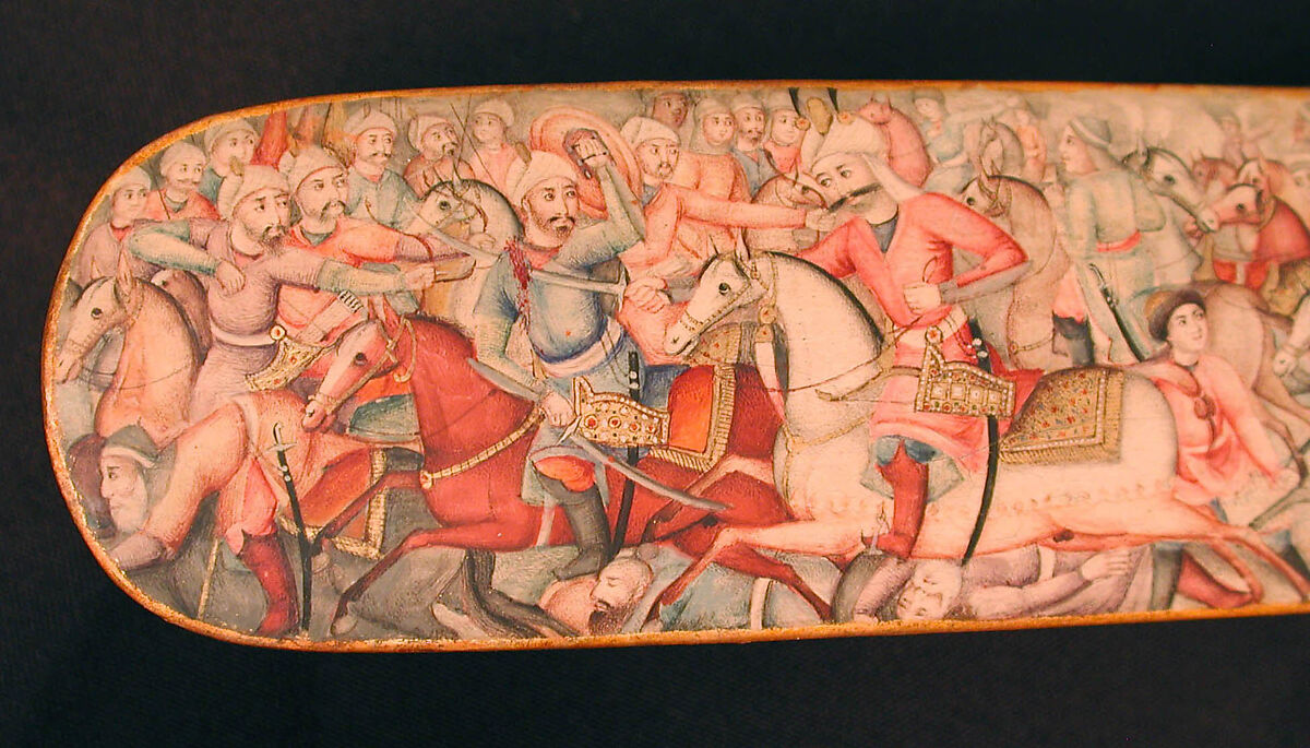 Pen Box (Qalamdan) Depicting Shah Isma'il in a Battle against the Uzbeks, Papier-maché; painted and lacquered