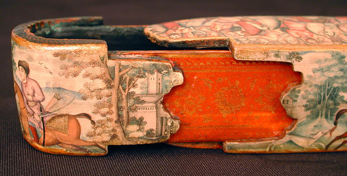 Pen Box (Qalamdan) Depicting Shah Isma'il in a Battle against the Uzbeks, Papier-maché; painted and lacquered