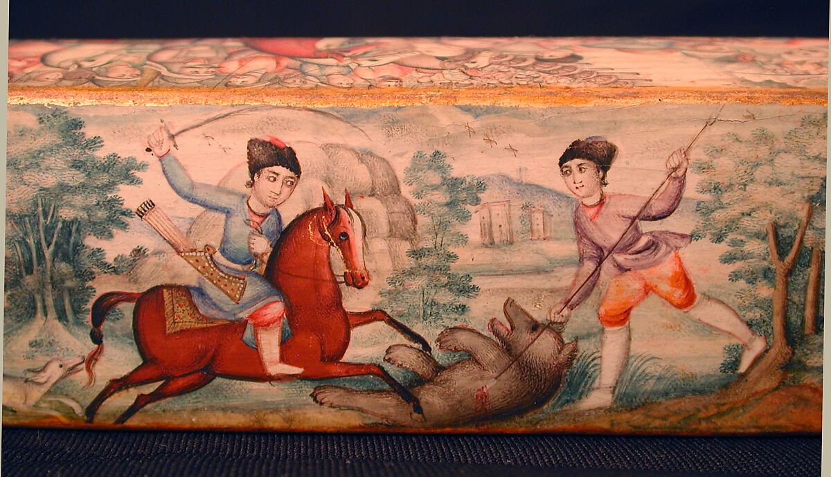 Pen Box (Qalamdan) Depicting Shah Isma'il in a Battle against the Uzbeks, Papier-maché; painted and lacquered