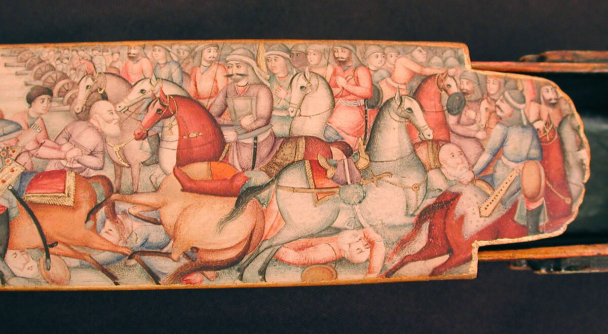 Pen Box (Qalamdan) Depicting Shah Isma'il in a Battle against the Uzbeks, Papier-maché; painted and lacquered