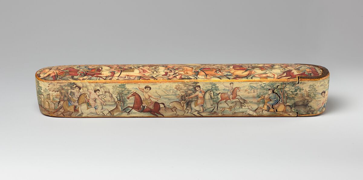 Pen Box (Qalamdan) Depicting Shah Isma'il in a Battle against the Uzbeks, Papier-maché; painted and lacquered 