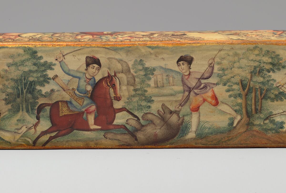 Pen Box (Qalamdan) Depicting Shah Isma'il in a Battle against the Uzbeks, Papier-maché; painted and lacquered