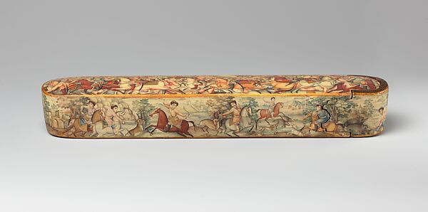 Pen Box (Qalamdan) Depicting Shah Isma'il in a Battle against the Uzbeks