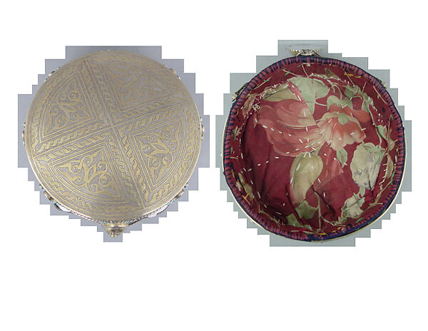 Crown, Silver; fire-gilded and chased with wire chains, table cut carnelians and turquoise beads; quilted cotton lining.