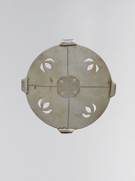 Collar Stud, Silver, with parcel-gilt stamping, embossing, glass stones, and turquoise beads