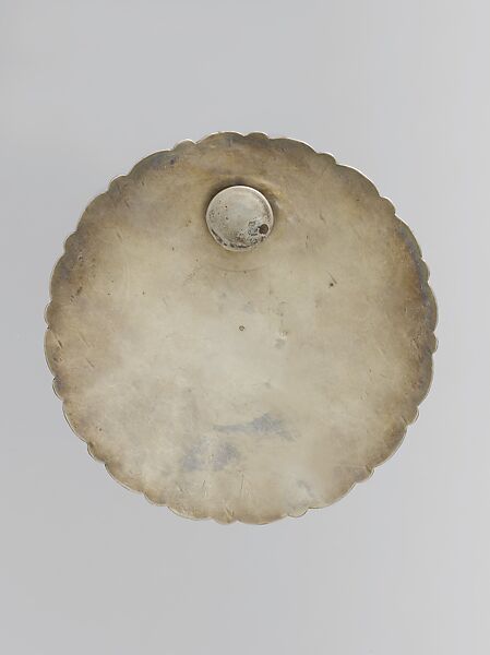 Collar Stud, Silver, with parcel-gilt stamping, embossing, glass stones, and turquoise beads