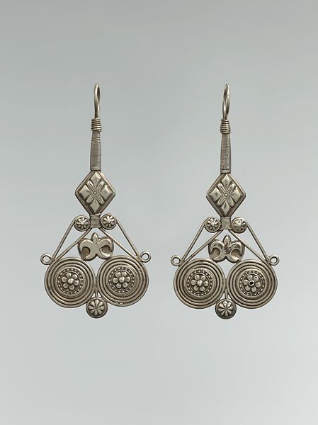 Earring, One of a Pair, Silver; firegilded with embossed and twisted wire decoration 