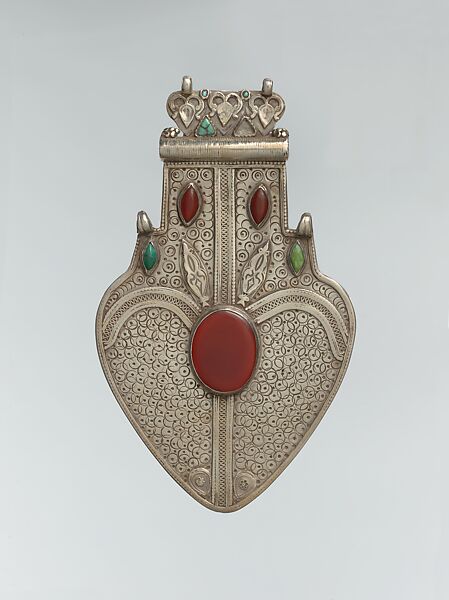 Pectoral Ornament, Silver, carnelian and turquoise 