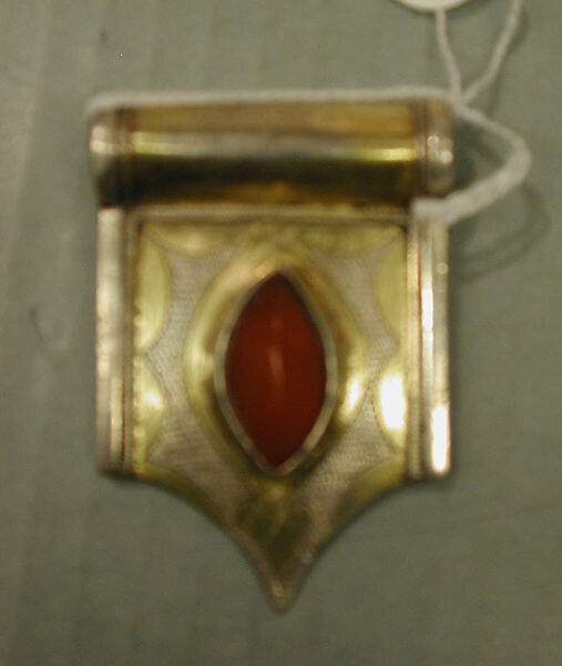 Triple Cordiform Pendant, Silver; fire-glided and chased, with openwork and cabochon carnelians