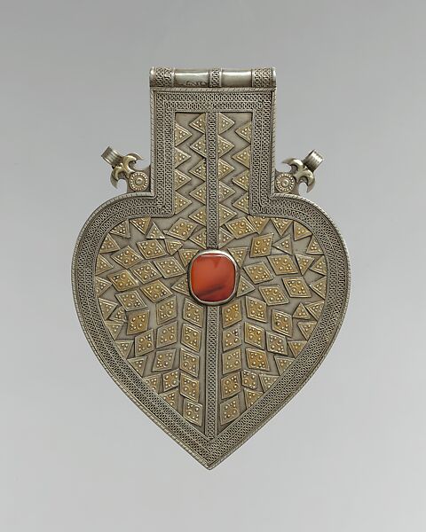 Cordiform Pendant, Silver, carnelian