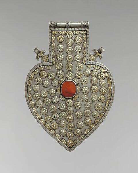 Cordiform Pendant, Silver, carnelian 