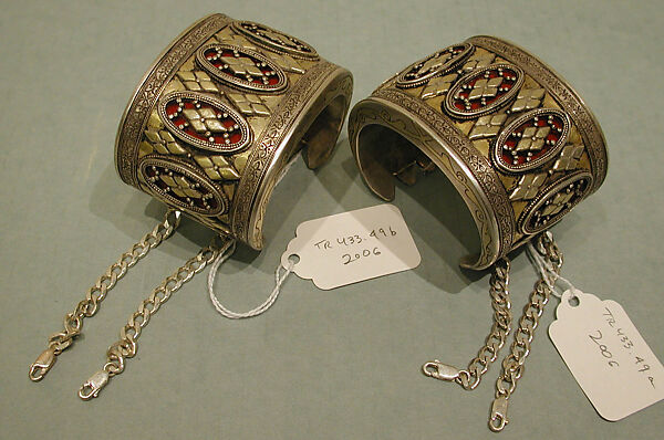 Armband, One of a Pair, Silver, with silver shot, decorative wire, and glass inlays backed with
cloth, lacquer, or paper