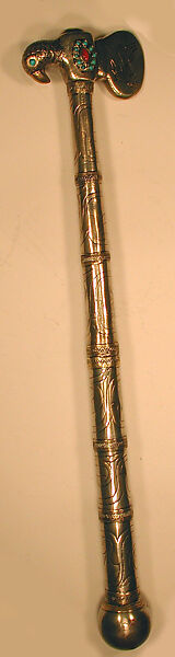 Cudgel or ceremonial staff, Silver in two sections, fire-gilded and chased, with decorative wire, cabochon carnelians, and turquoise beads