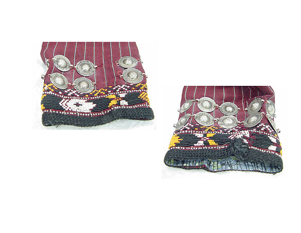 Coat, Silk; decorated with circular discs and lozenge-shaped clasps, edging, and floral Russian printed cotton and synthetic fabric lining