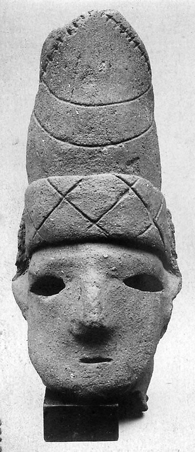 Head of a Male Haniwa Figure with Hat, Earthenware with incised decoration, Japan 