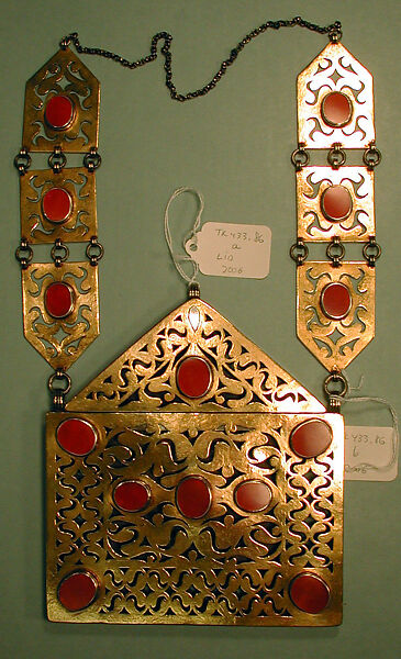 Amulet Holder, Silver; fire-gilded with openwork and table-cut carnelians