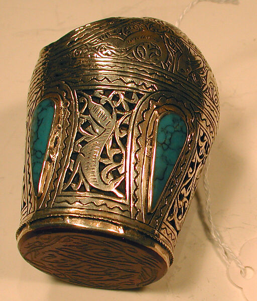 Ring, Silver; chased, with vegetal and animal motifs, openwork, and inset turquoises