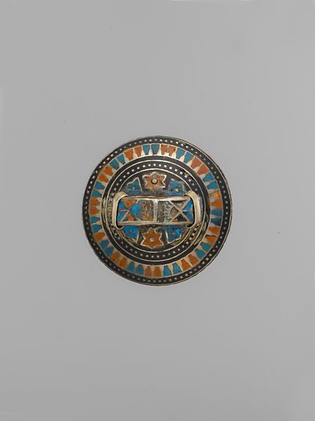 Ring, Silver; fire-gilded with enamel decoration and table-cut stone carnelian