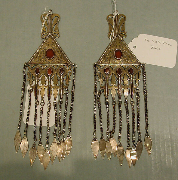 Headdress Ornament, Silver; fire-gilded, carnelians, and engraved/punched openwork decoration