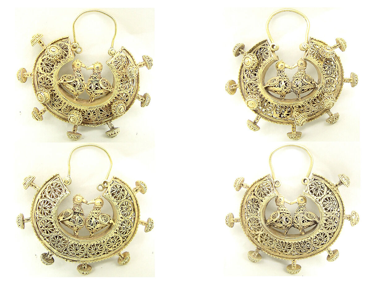 Earring, One of a Pair, Gold; filigree and granulation
