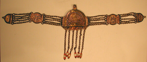 Headband, Silver, mother of pearl, glass, coral