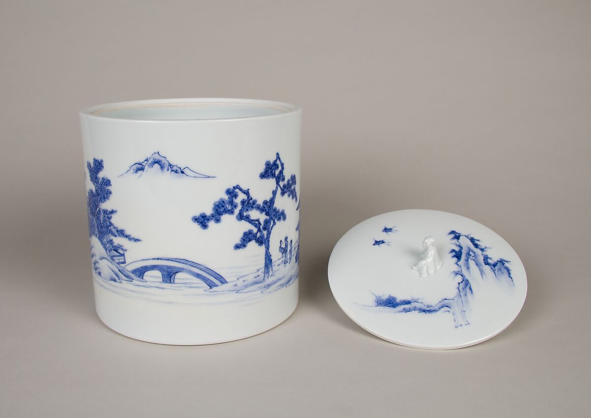 Water Jar with Lin Hejing (Lin Bu) and His Pet Crane, Porcelain with underglaze blue (Hirado ware), Japan