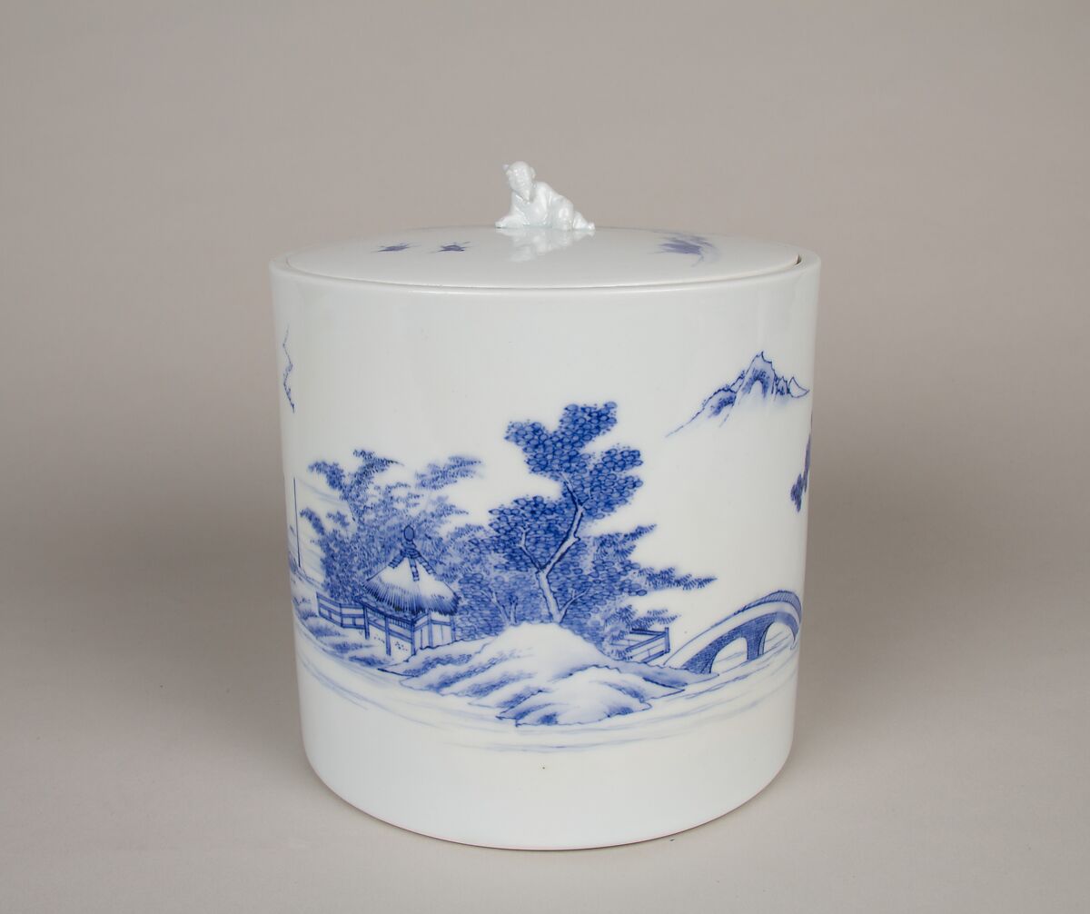 Water Jar with Lin Hejing (Lin Bu) and His Pet Crane, Porcelain with underglaze blue (Hirado ware), Japan 