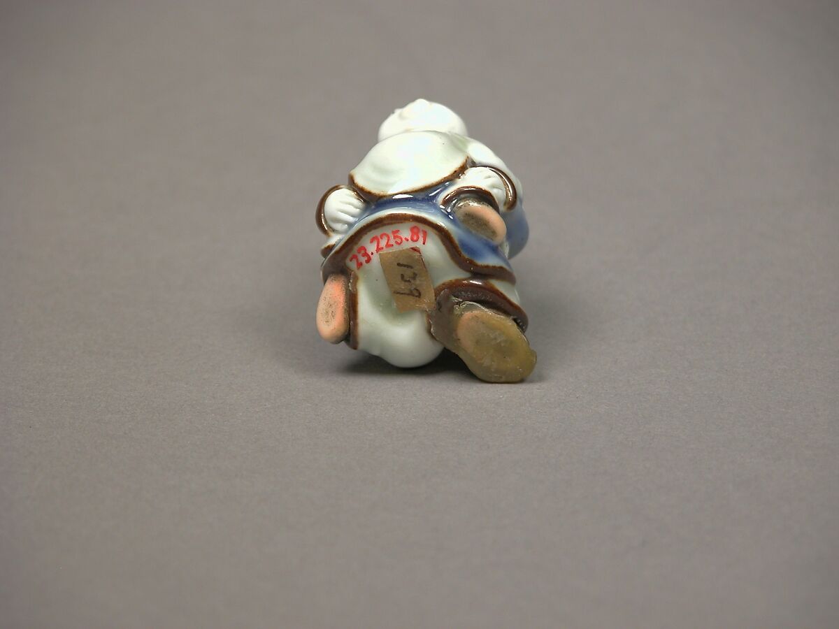 Child Carrying an Infant Netsuke, Porcelain with underglaze blue and overglaze enamels (Hirado ware), Japan