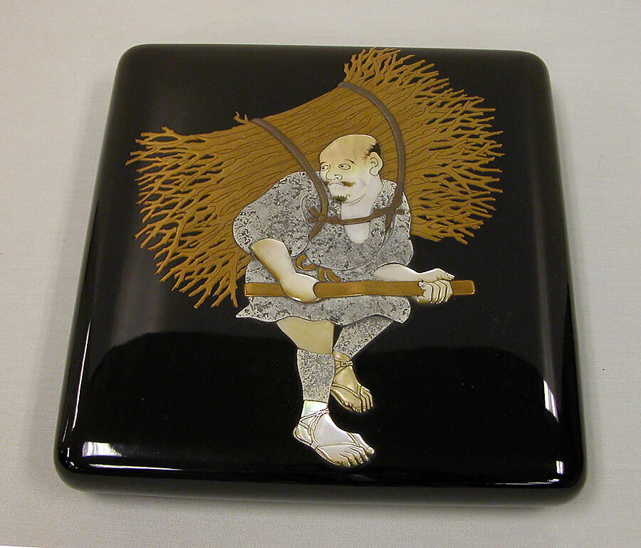 Writing Box (Suzuribako) with Woodcutter, In the Style of Ogata Kōrin (Japanese, 1658–1716), Black and gold lacquer on wood with mother-of-pearl and pewter inlay, Japan